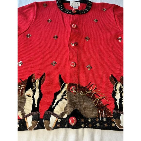 VTG Just B Button Up Cardigan MED Equestrian Horse Western Cowboy Novelty - Picture 2 of 6